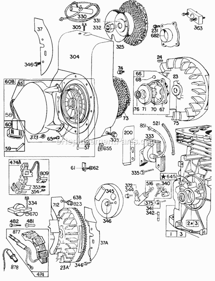 Blower HsgFlywheelRewind Diagram and Parts List for  Briggs and Stratton Engine